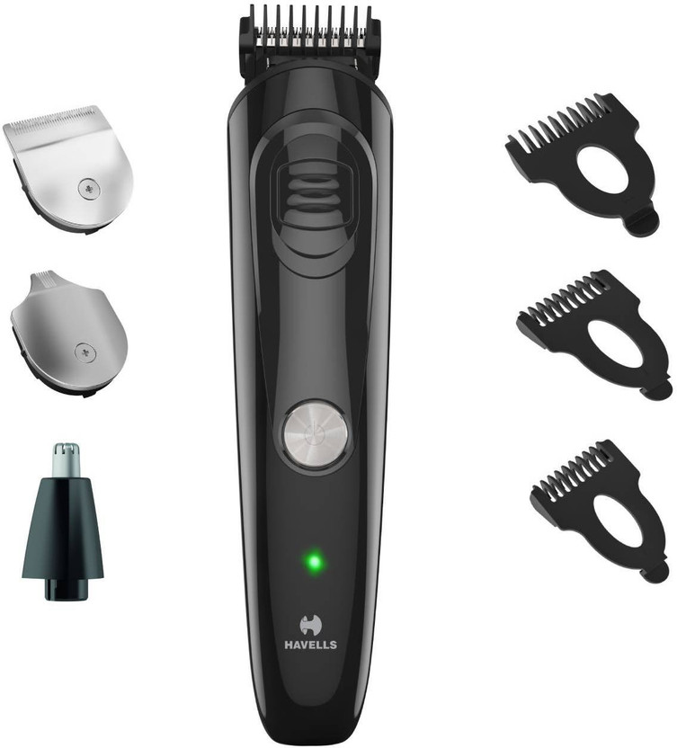 Havells GS6400 Grooming Kit 50 mins Runtime 6 Length Settings by Havells — product image showing the trimmer body, blade head and attachments