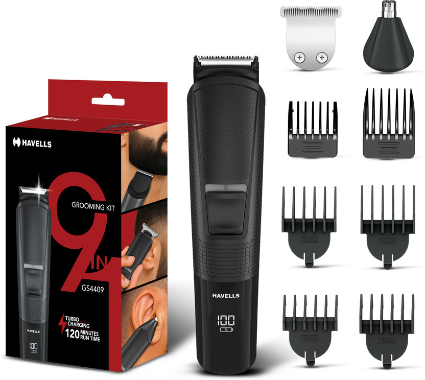 Havells 9 in 1 Grooming Kit Grooming Kit by Havells — product image showing the trimmer body, blade head and attachments