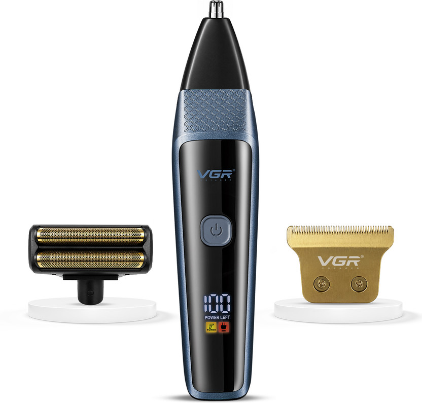 VGR VL-366 Multipurpose 3-in-1 Grooming Kit: Beard Trimmer by VGR — product image showing the trimmer body, blade head and attachments