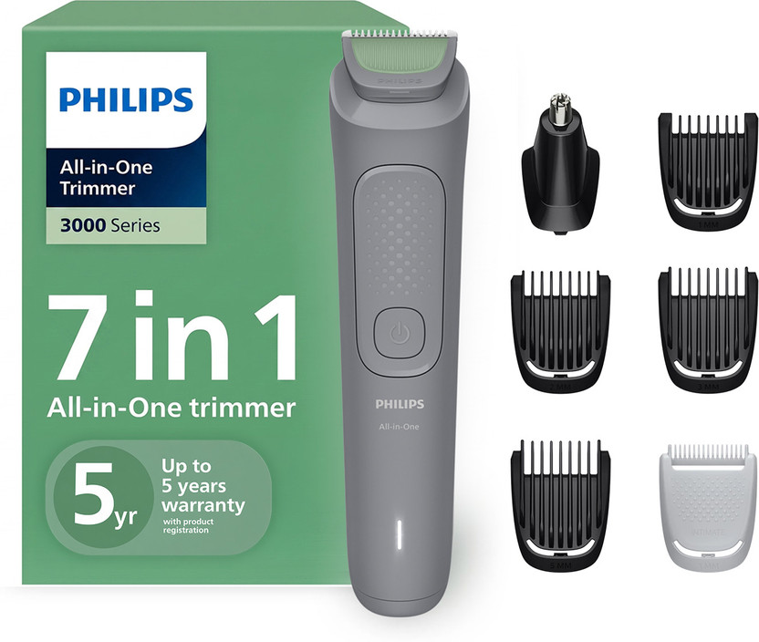 Philips MG3911/15 Fully Waterproof Trimmer by Philips — product image showing the trimmer body, blade head and attachments