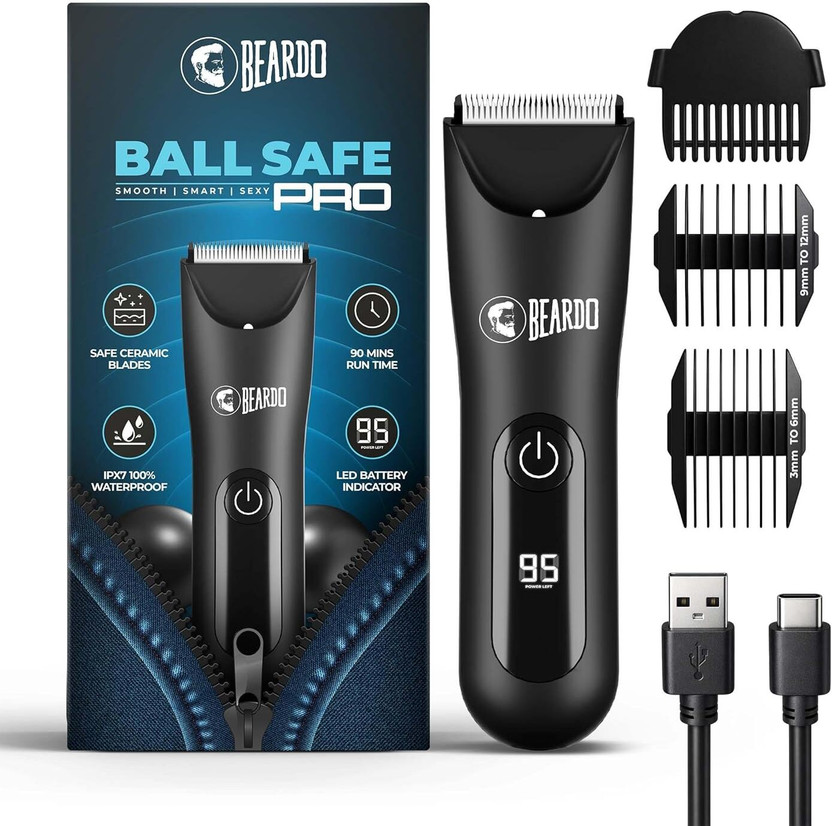 Beardo Ball Safe Pro Trimmer by Beardo — product image showing the trimmer body, blade head and attachments