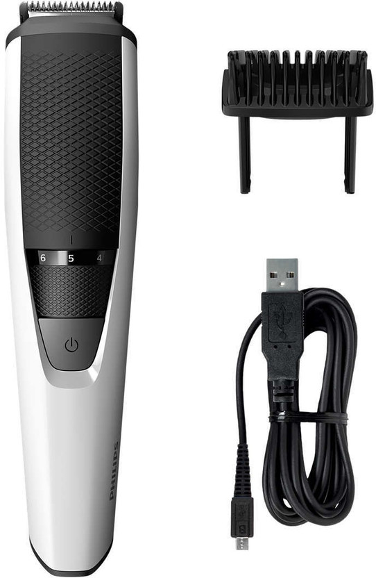 Philips trimmerbt3201 Trimmer by Philips — product image showing the trimmer body, blade head and attachments