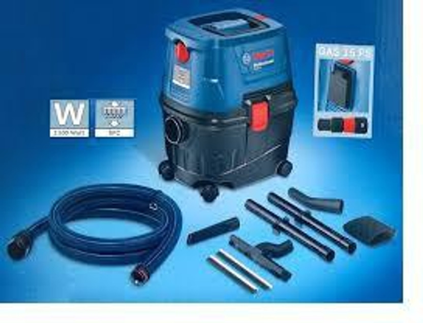 Bosch Gas 15/Gas Ps Wet & Dry Vacuum Cleaner vacuum cleaner by Bosch — product image showing the body, hose and cleaning head