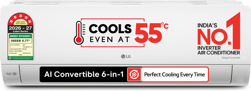 LG 1.42 Ton 5 Star Inverter Split AC with Wi-Fi AS-Q19YNZE2 by LG — official product image of the air conditioner