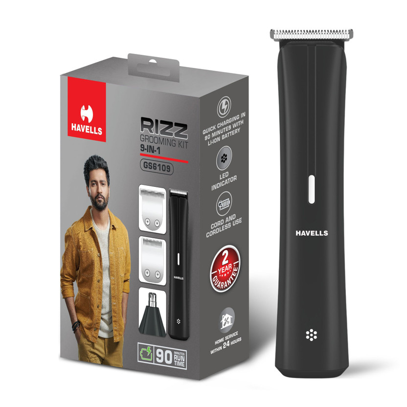 Havells GS6109 Trimmer by Havells — product image showing the trimmer body, blade head and attachments