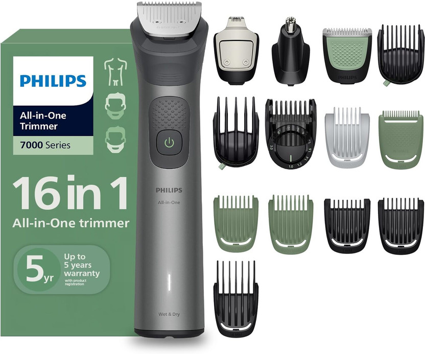 Philips MG7931/30 Cordless 16-in-1 Trimmer by Philips — product image showing the trimmer body, blade head and attachments