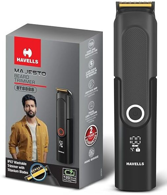Havells BT 8888 Trimmer by Havells — product image showing the trimmer body, blade head and attachments