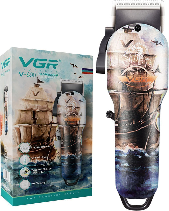 VGR V-690 Professional Hair Clipper Trimmer by VGR — product image showing the trimmer body, blade head and attachments