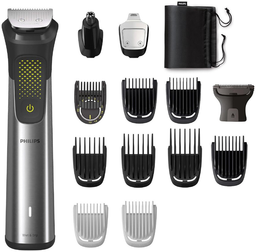 Philips mg9551/65 mul ti groomer set Trimmer by Philips — product image showing the trimmer body, blade head and attachments