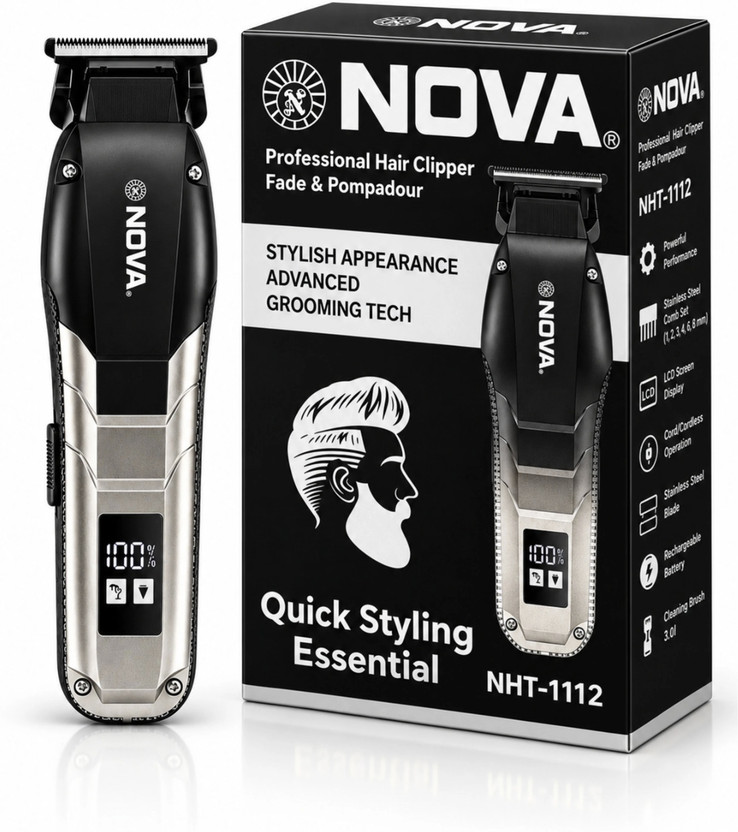 NOVA NHT 1112 S Digital Display Trimmer by Nova — product image showing the trimmer body, blade head and attachments