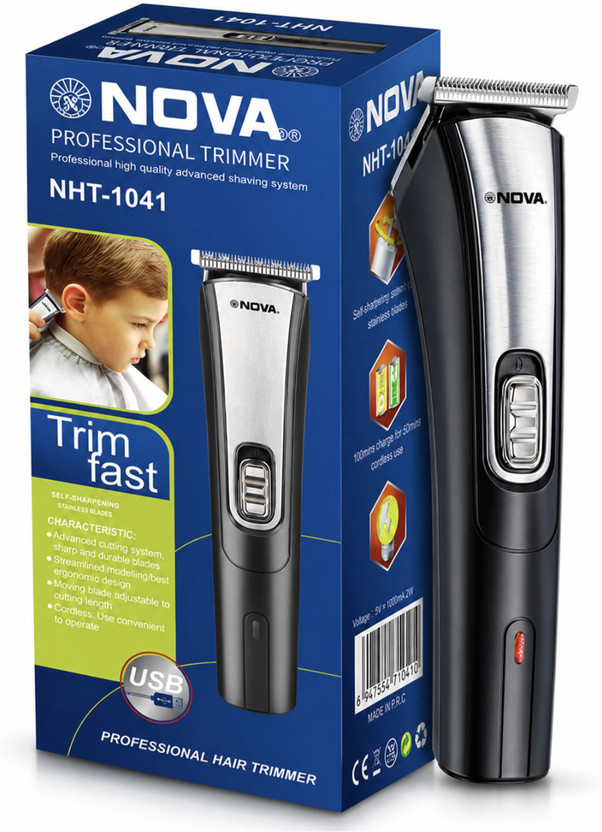 NOVA NHT 1041 USB Trimmer by Nova — product image showing the trimmer body, blade head and attachments