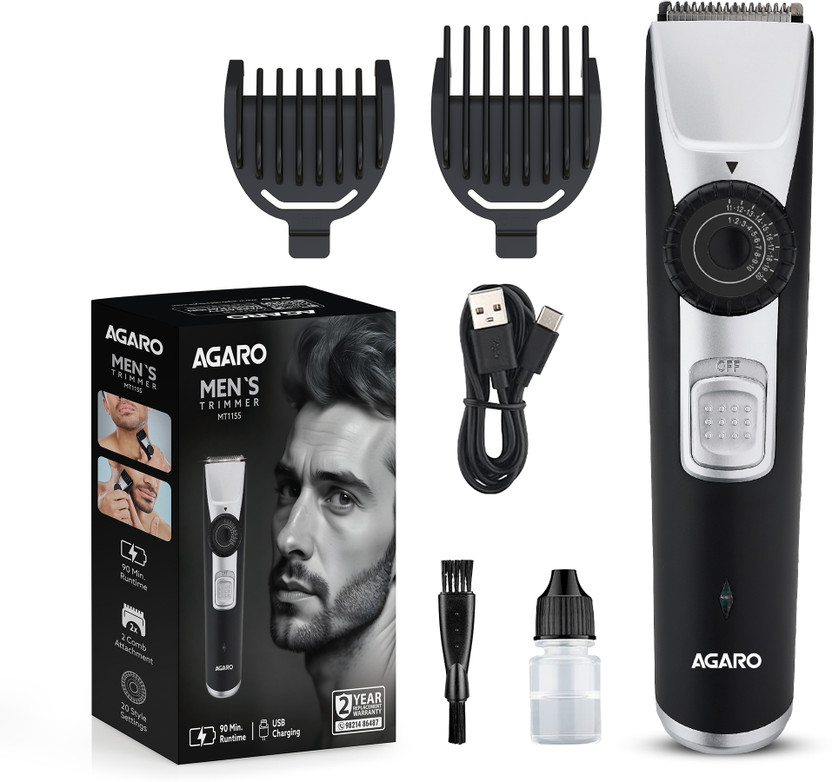 AGARO Beard Trimmer MT1155 by AGARO — product image showing the trimmer body, blade head and attachments