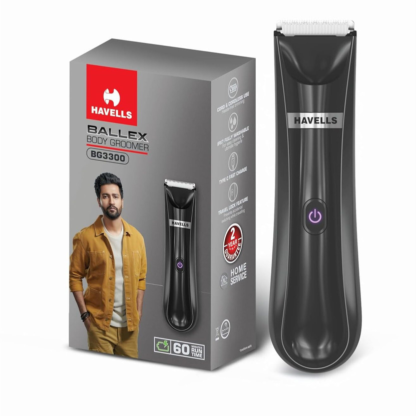 Havells BALLEX BG3300 Body Groomer by Havells — product image showing the trimmer body, blade head and attachments