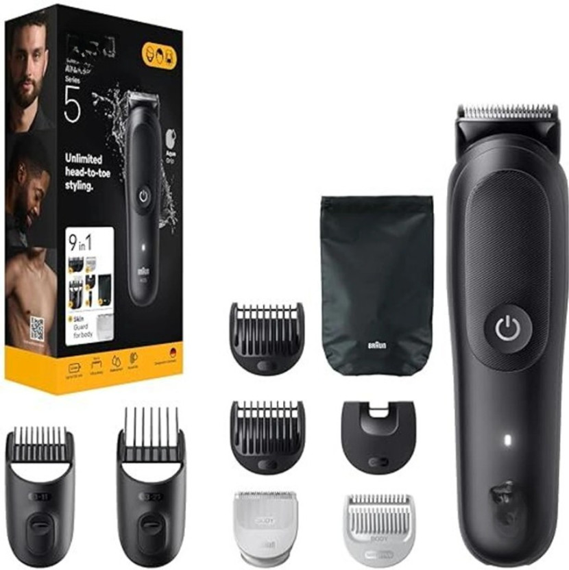 Braun AIO5540 9-in-1 Beard & Body Grooming Kit by Braun — product image showing the trimmer body, blade head and attachments