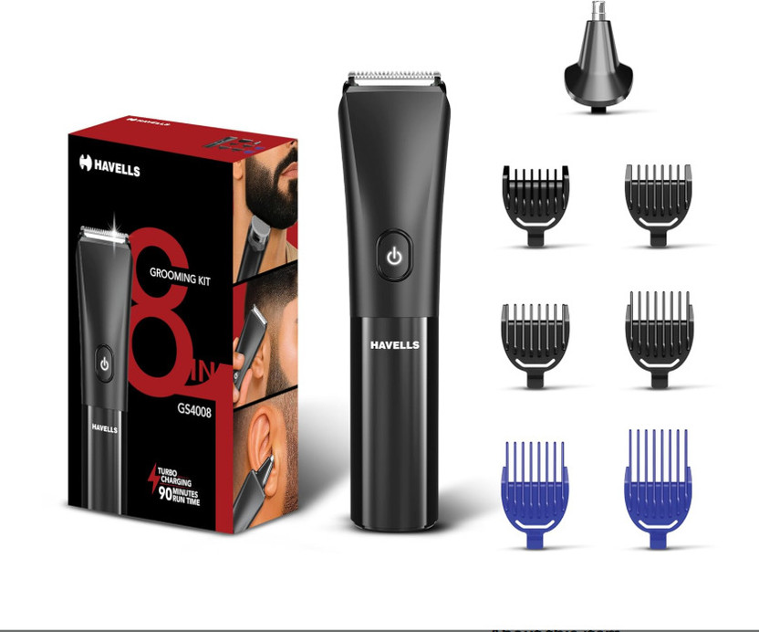 Havells GS7608 Fully Waterproof Grooming Kit by Havells — product image showing the trimmer body, blade head and attachments