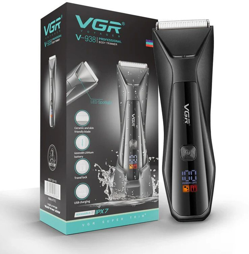 VGR V-938. Body Groomer by VGR — product image showing the trimmer body, blade head and attachments