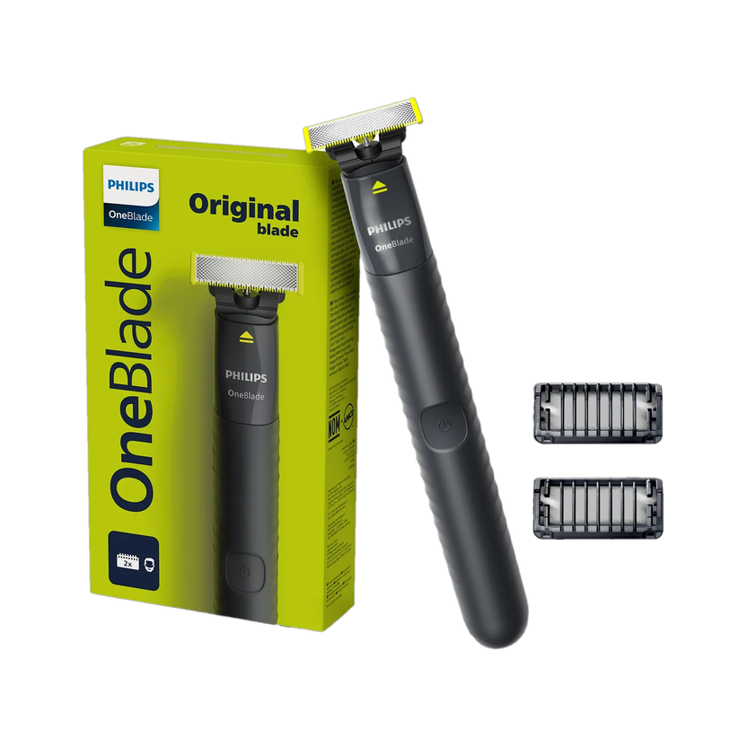 Philips QP 1424/10 OneBlade GenZ Groomer & Styler by Philips — product image showing the trimmer body, blade head and attachments