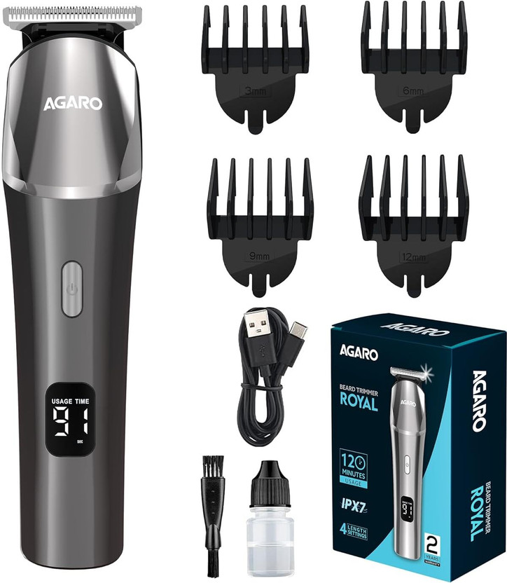 AGARO Royal Beard Trimmer Fully Waterproof Trimmer by AGARO — product image showing the trimmer body, blade head and attachments