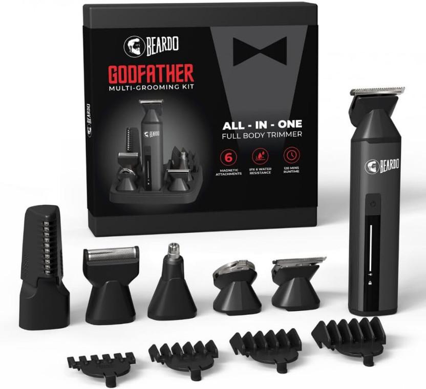 Beardo GODFATHER MULTI-GROOMING KIT All in One Full Body Trimmer Fully Waterproof Trimmer by Beardo — product image showing the trimmer body, blade head and attachments