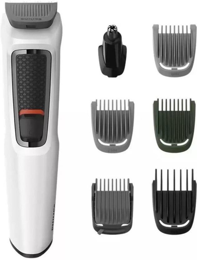 Philips MG3721/77 Cordless Multi-Grooming 7-in-1 for Face-Hair-Body-Nose Trimmer by Philips — product image showing the trimmer body, blade head and attachments