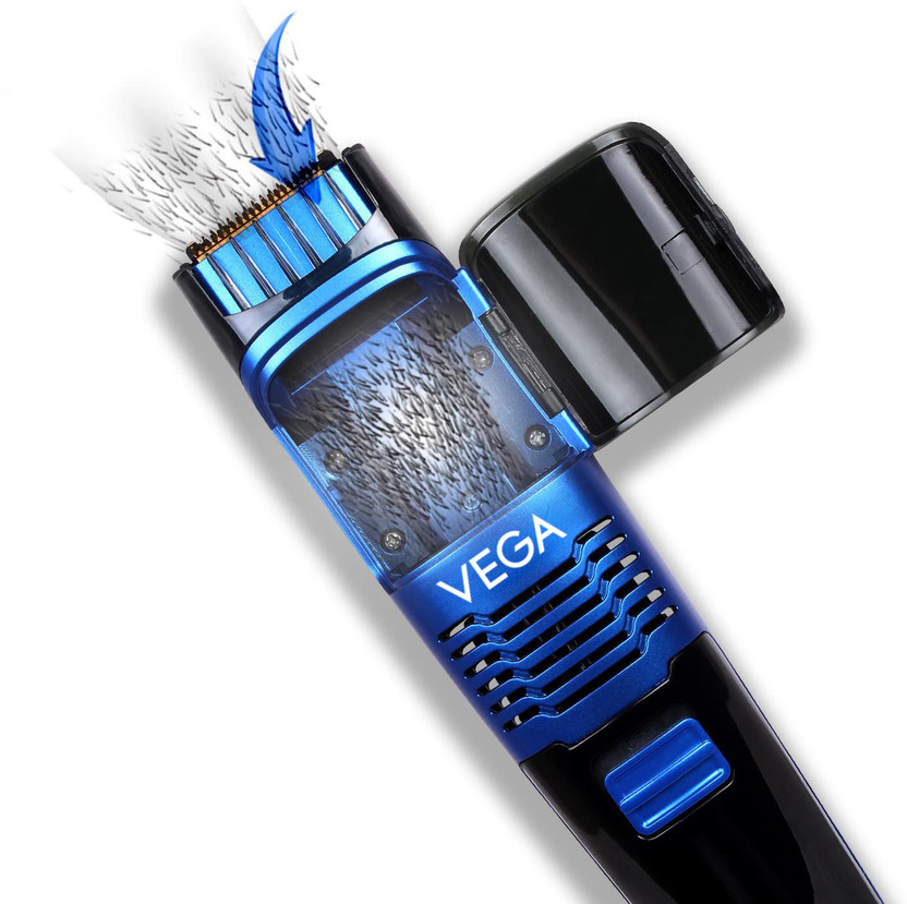 Vega Smart Series Vacuum Beard Trimmer by Vega — product image showing the trimmer body, blade head and attachments