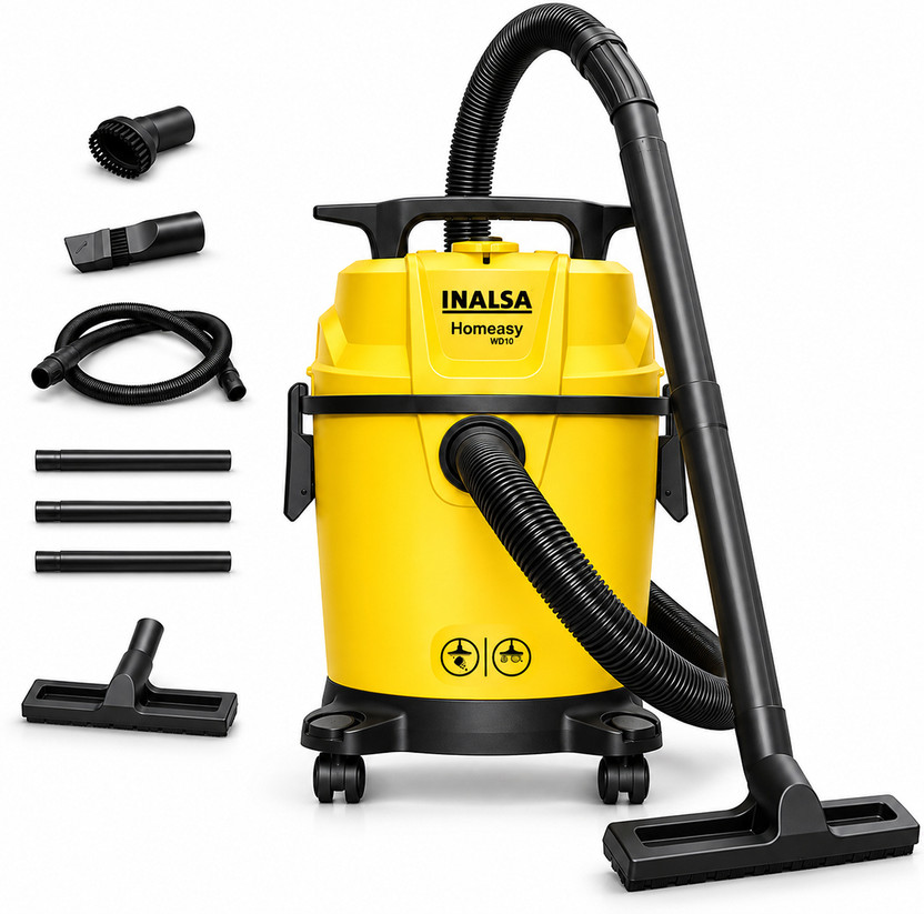Inalsa Homeasy WD10 Wet & Dry Vacuum Cleaner with Anti-Bacterial Cleaning vacuum cleaner by INALSA — product image showing the body, hose and cleaning head