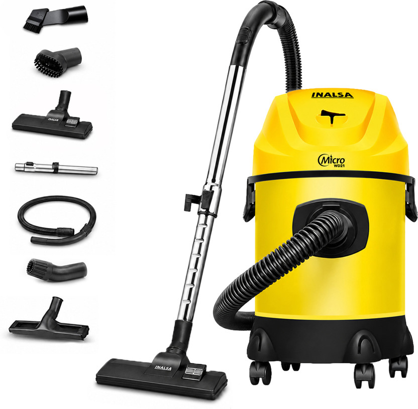 Inalsa Micro WD21 Wet & Dry Vacuum Cleaner Wet & Dry with 2 in 1 Mopping and Vacuum vacuum cleaner by INALSA — product image showing the body, hose and cleaning head